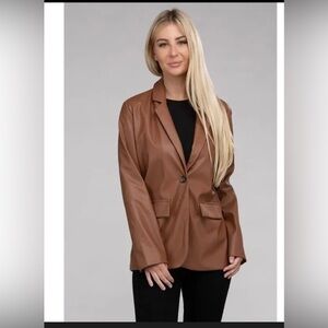 Ambiance Camel Faux Leather Blazer Size M